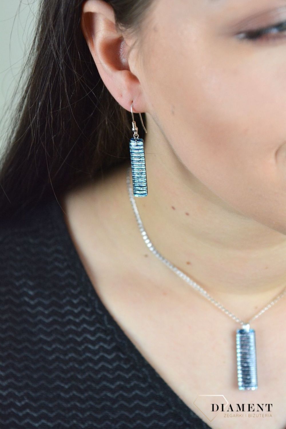 Srebrne kolczyki szkło weneckie 'Niebiesko srebrne paski' Murano 53.jpg